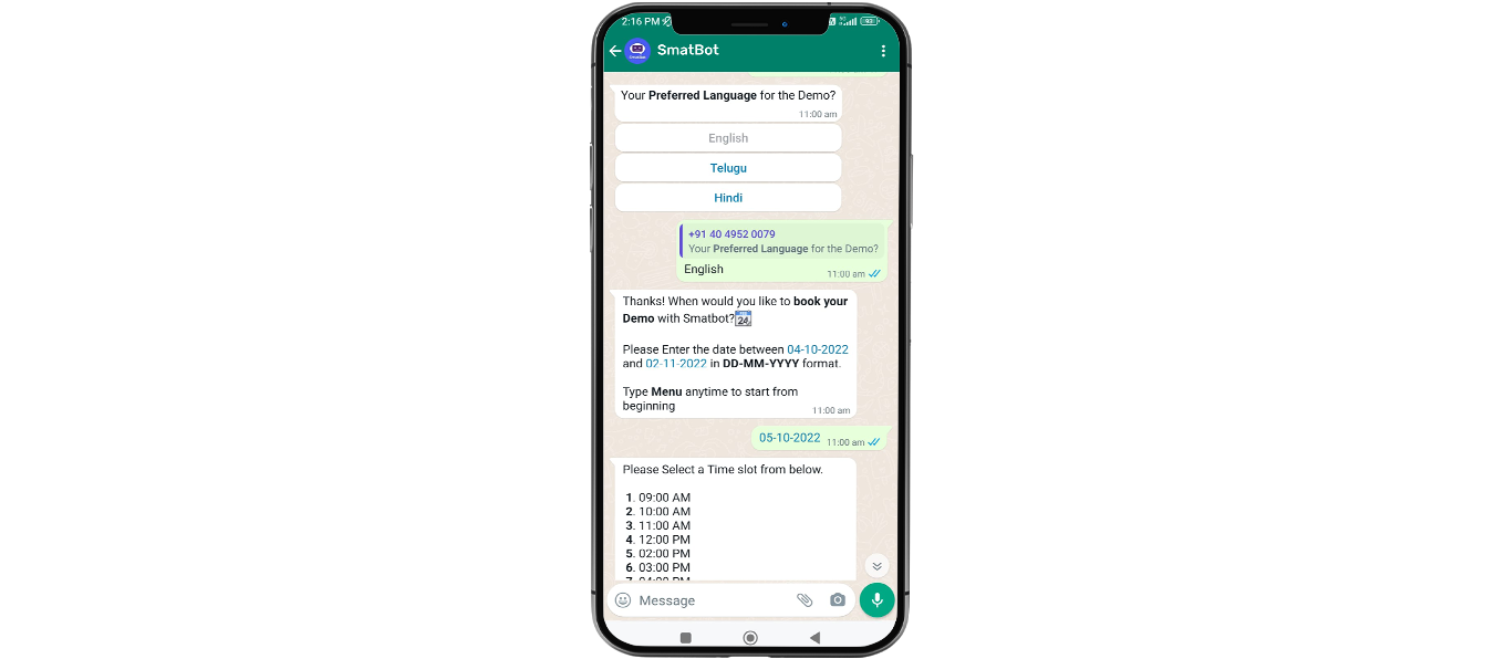 Appointment Booking with whatsapp chatbot